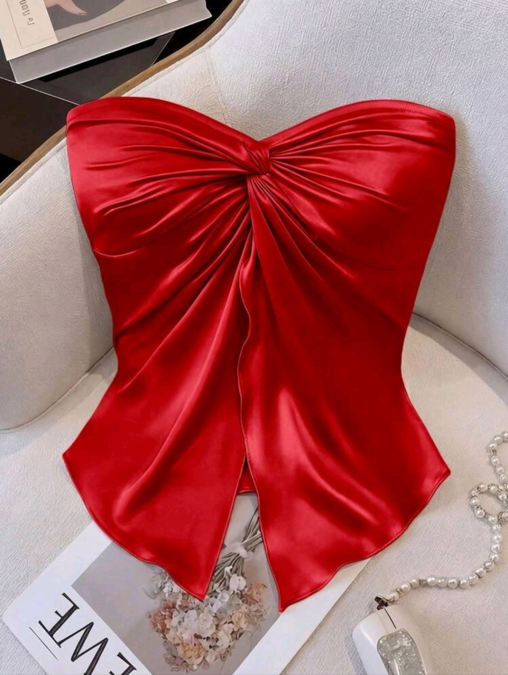 GlowEve Strapless Knotted Satin Blouse